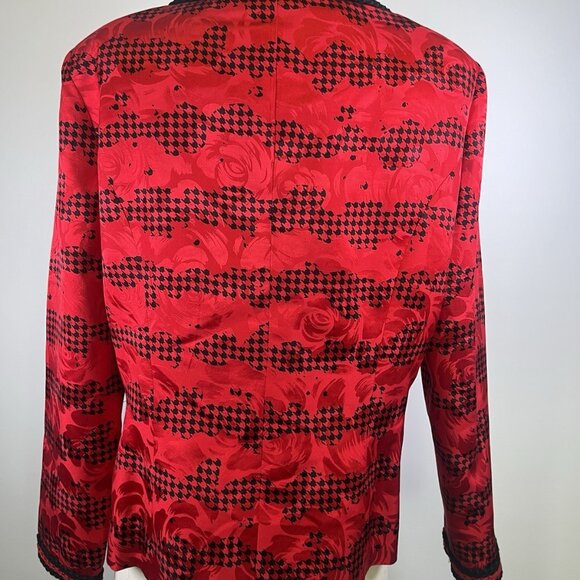 Vintage 80s Anne Crimmins Red & Black 100% Silk Blazer Business Jacket Size 12 - Picture 4 of 9